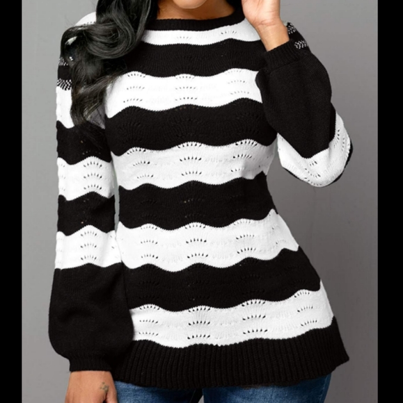 Balloon Sleeve Striped Sweater sz M (Juniors) - Picture 1 of 7